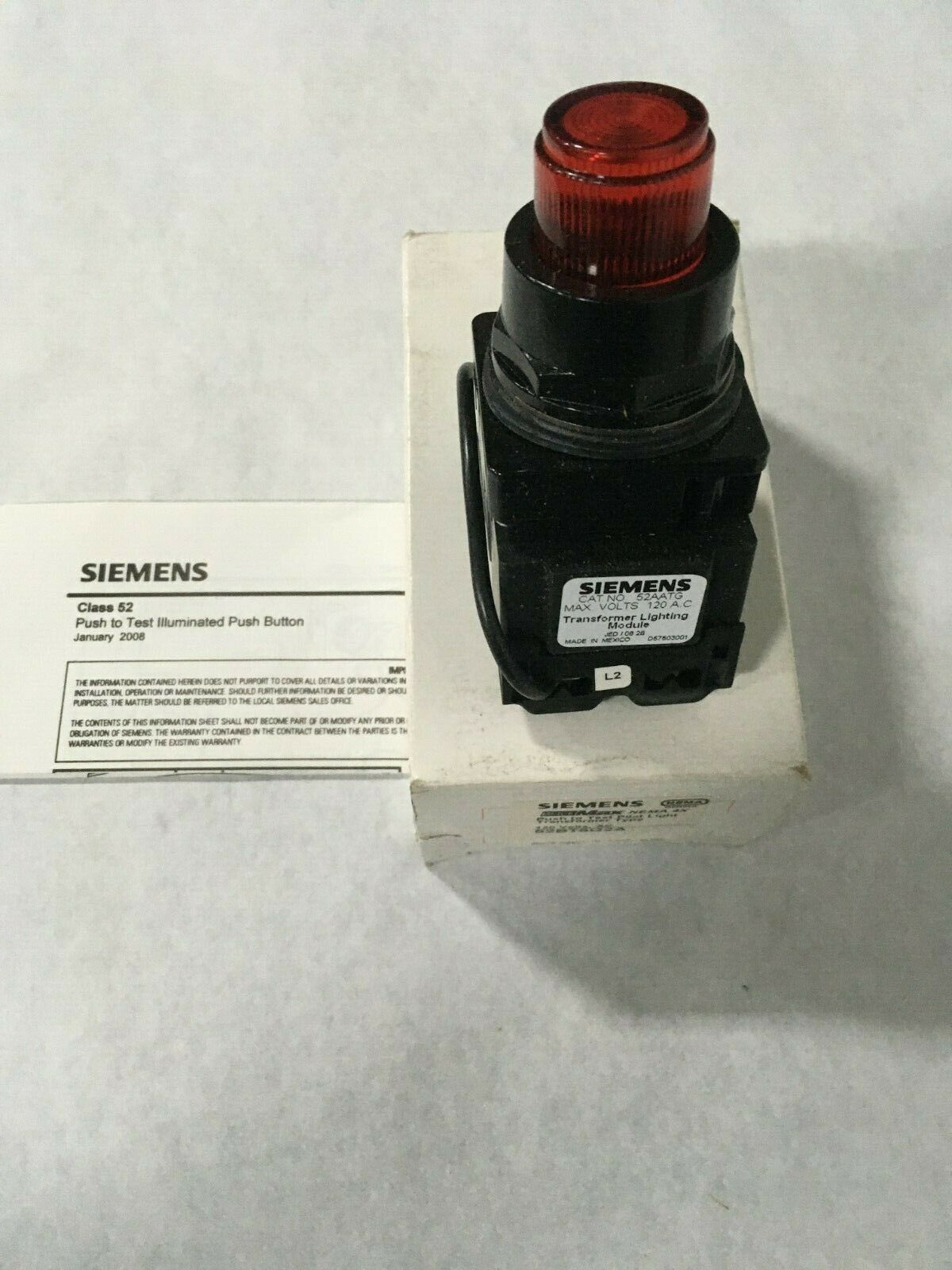 Details about   SIEMENS # 52BT6G2AB PUSH TO TEST PILOT LIGHT RED 